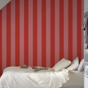 Papier peint rayures Fraise – Rouge & Rose