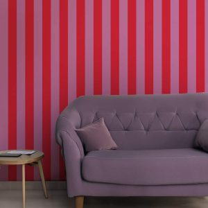 Papier peint rayures Groseille – Corail & Violet