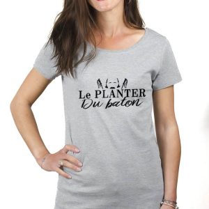 PROMO T-SHIRT FEMME : Les Bronzés Le planter du baton-GRIS-L