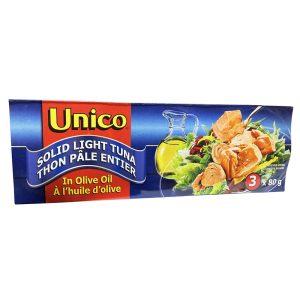 Thon pâle entier, huile d’olive – Unico – 3 x 80 g