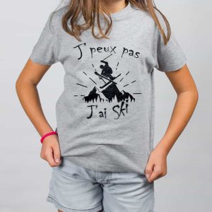 PROMO T SHIRT ENFANT : J&rsquo;PEUX PAS J&rsquo;AI SKI-GRIS-6ANS