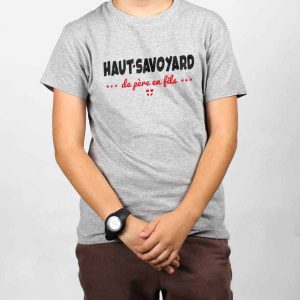 PROMO T SHIRT ENFANT : HAUT SAVOYARD DE PERE EN FILS-GRIS-10ANS